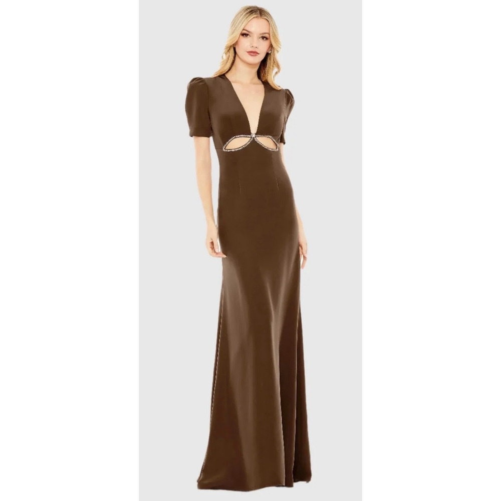 IEENA for Mac Duggal Espresso Brown Rhinestone Bow Cut-Out Gown A2630 ESP 4